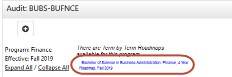 Finance, 4 Year Roadmap, Fall 2019.