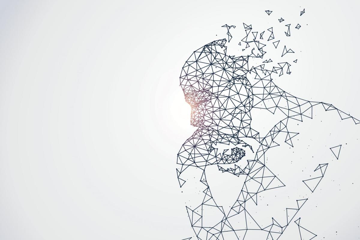 An illustration showing artificial intelligence shaped like Auguste Rodin's The Thinker.