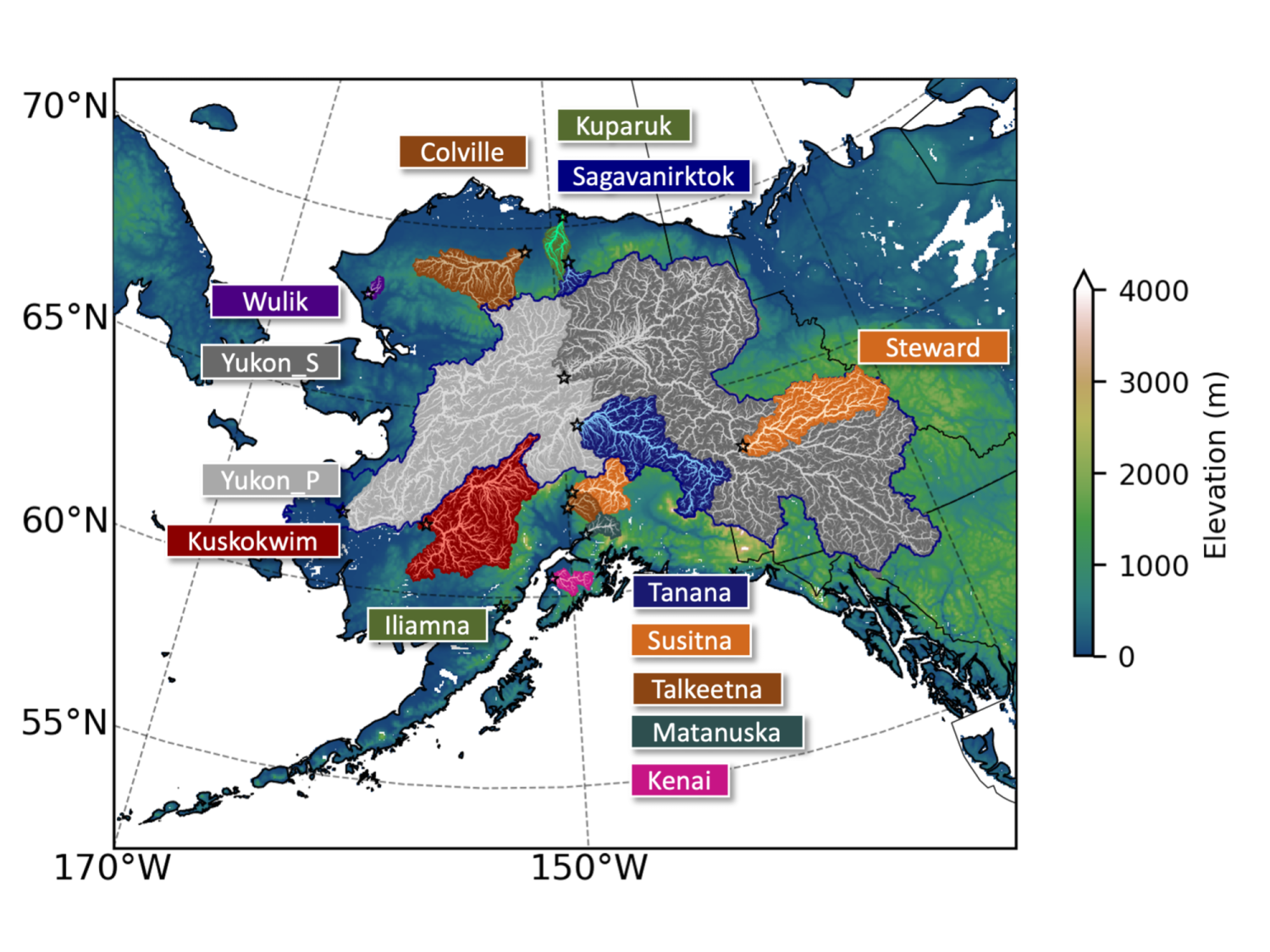 Yukon River Basin high resolution map