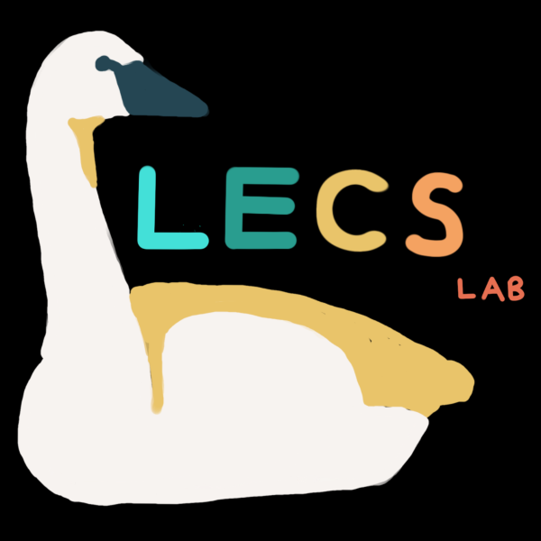 Logo for the LECS group. LECS Lab written in large text, with an image of a swan.
