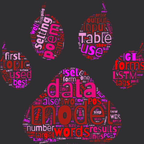 Logo for the NALA group. Word clouds in the shape of a tiger's paw.