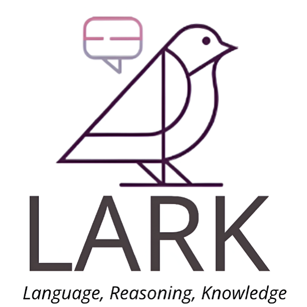 Logo for the LARK lab. LARK in large text with an image of a lark bird in the background.