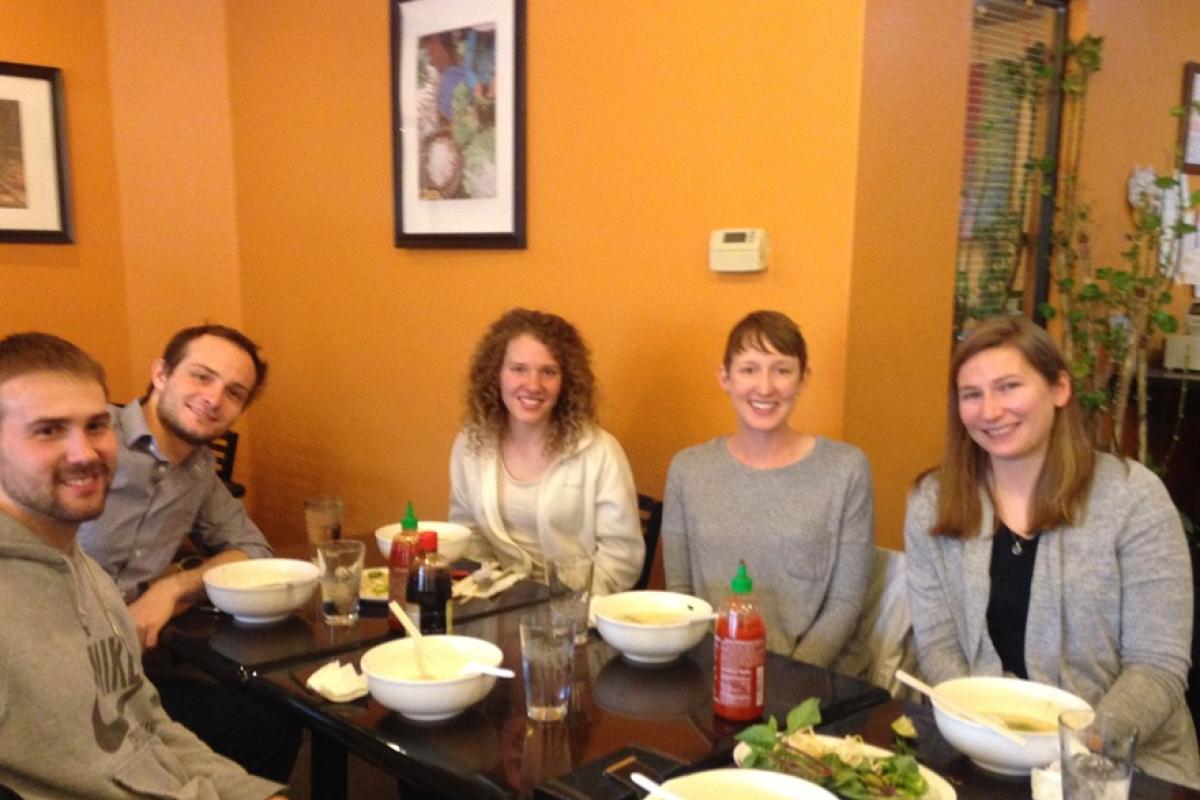 Keesha farewell. Eating at a pho restaurant