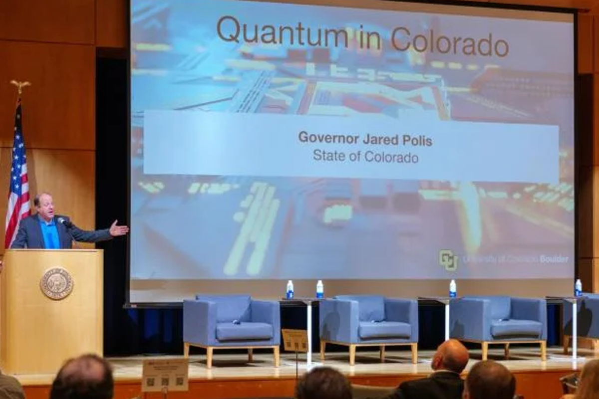 Jared Polis speaking at CU Boulder about Quantum in Colorado