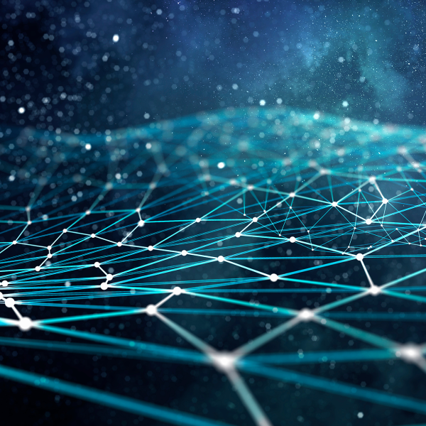 Nodes and particles concept over space background