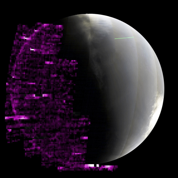 MAVEN detected a series of auroras, in purple, above Mars during the solar storms of May 2024