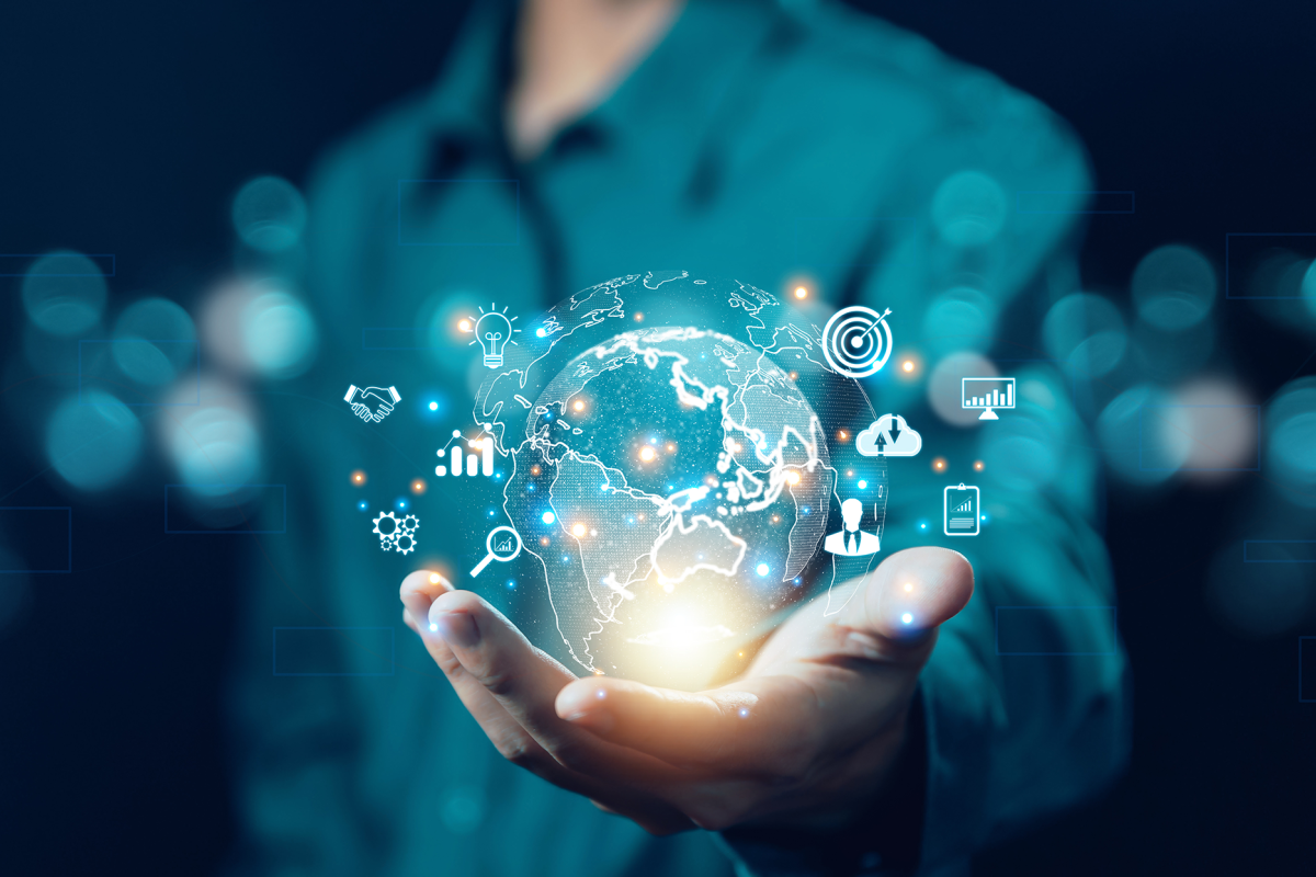 Person holding globe with network connections