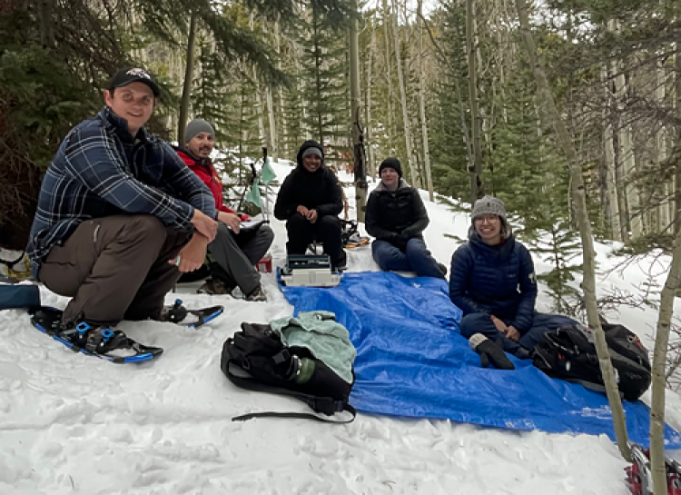 Researchers studying the snow pack at the Mountain Research Station