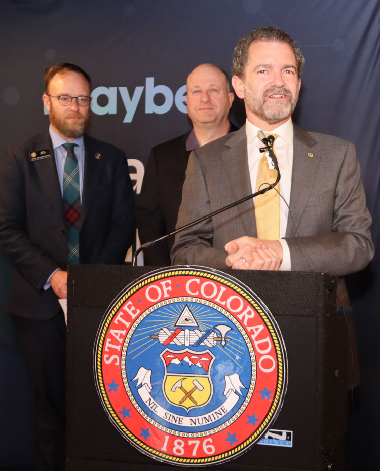 CU System President Todd Saliman speaks at the press event