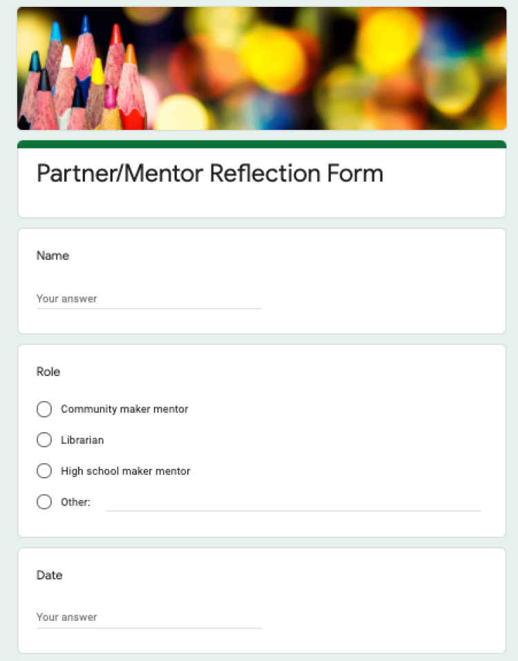 Screen shot of Google Form showing different types of questions.