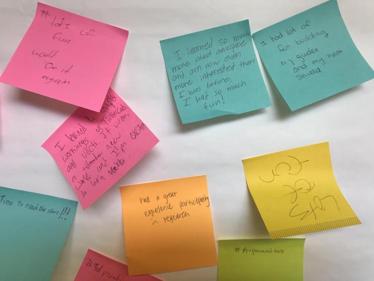 Colorful sticky notes with comments stuck to a wall.