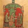 Ramon Berenguer I of Barcelona and his wife, Almodis de la Marche, counting out 2,000 ounces of gold coins as payment to William Raymond and Adelaide, count and countess of Cerdanya, in return for their rights over Carcassonne in 1067.