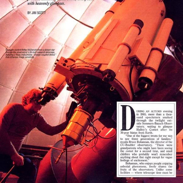Grad Student Kelly McDonald and the new 24-inch TI CCD (Summit Magazine, Fall 1988) Photo credit Ed Kosmicki, Summit Magazine