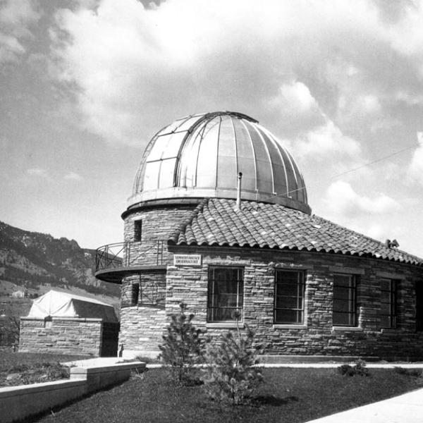 Portrait of Sommers-Bausch Observatory with Solar Flare Patrol Canopy (1961) Photo credit University of Colorado Norlin Library Archives