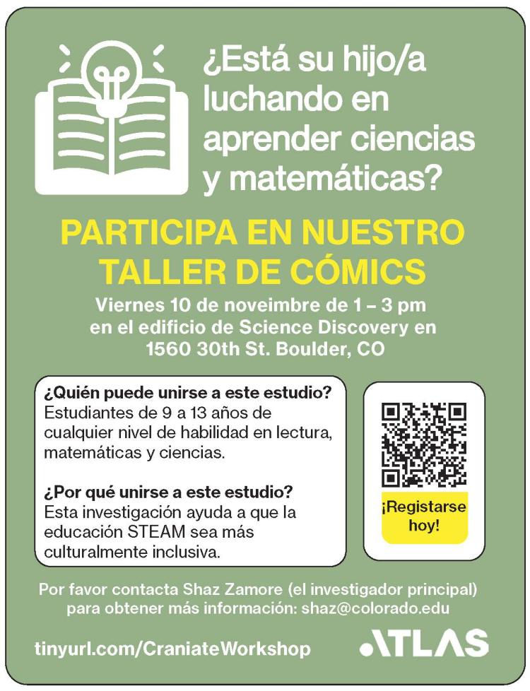 flyer for STEM comic workshop (Spanish)