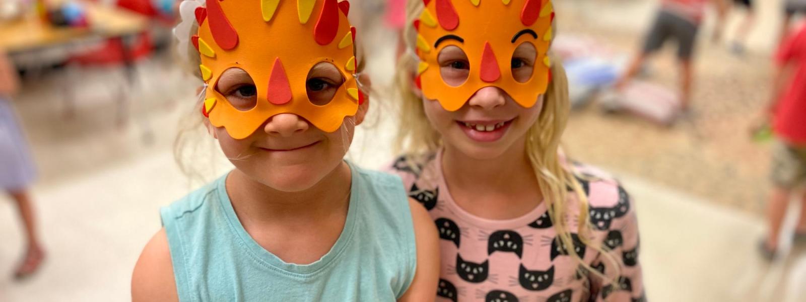 2 campers wearing diy masks