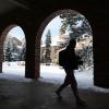 Student walking on campus