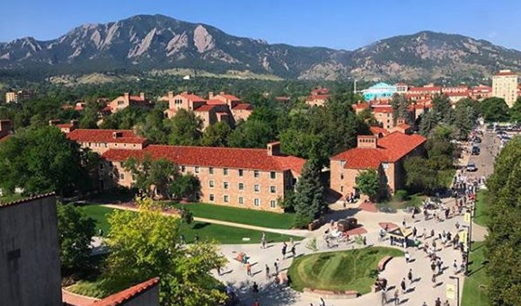 Aerial of CU Boulder campus from Engineering Center