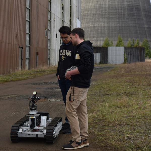 Students with robot