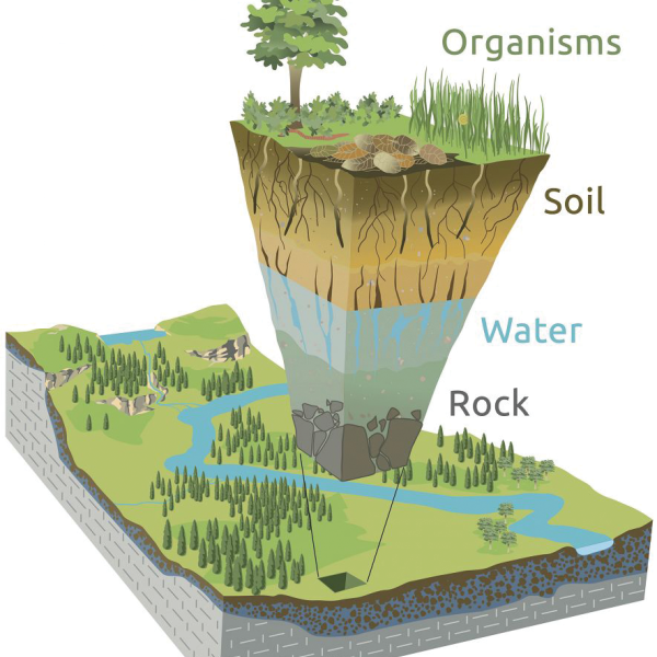 Western water diagram showing from top to bottom: air, organisms, soil, water, rock