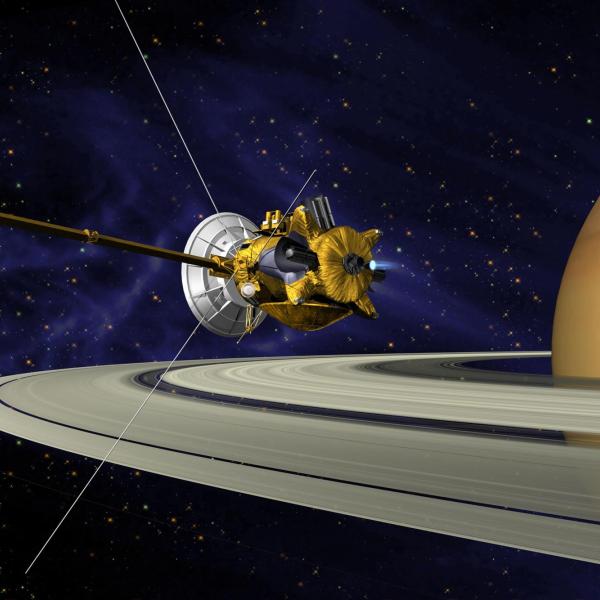 An artist's concept of Cassini during the Saturn orbit insertion. (NASA)