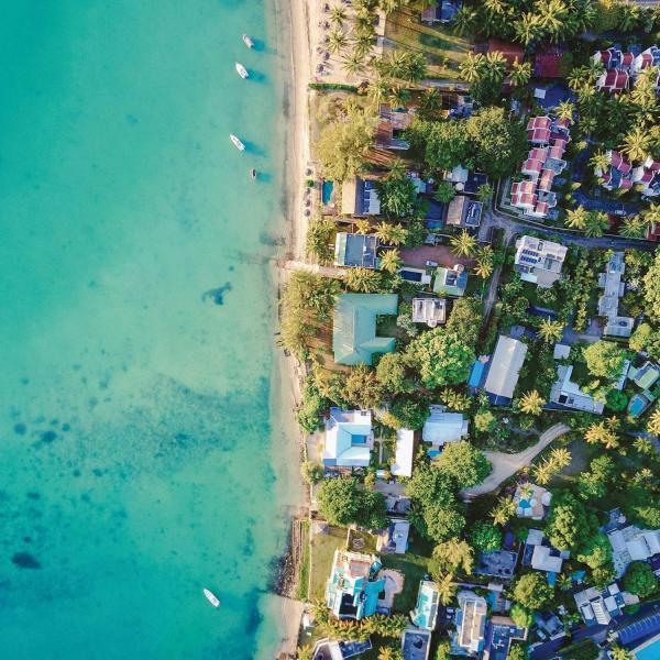 Overhead shot of coastal neighborhood