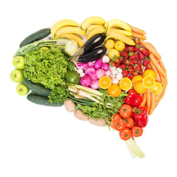 Fruits and vegetables in the shape of a brain