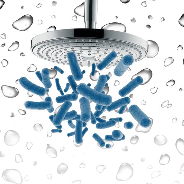 Shower head and bacteria graphic