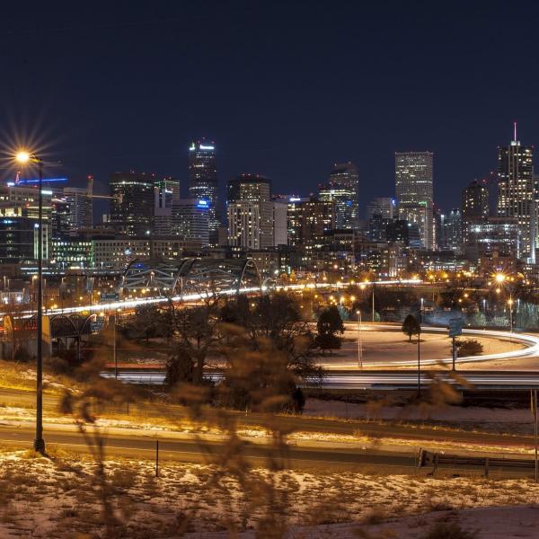 Denver skyline at night