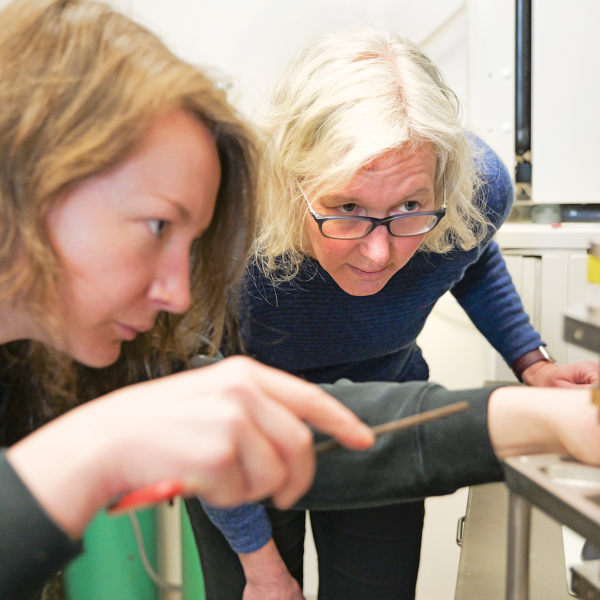 Stephanie Bryant (right) in the lab
