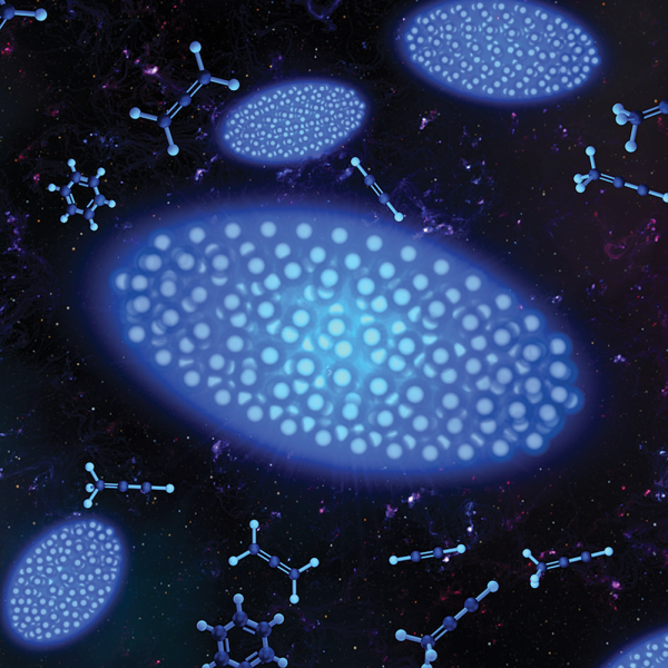 Coulomb crystals are surrounded by molecules used in the Lewandowski laboratory to study astrochemical reactions