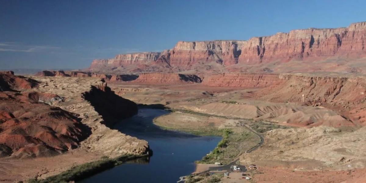 Aerial view of the Colorado River through canyon