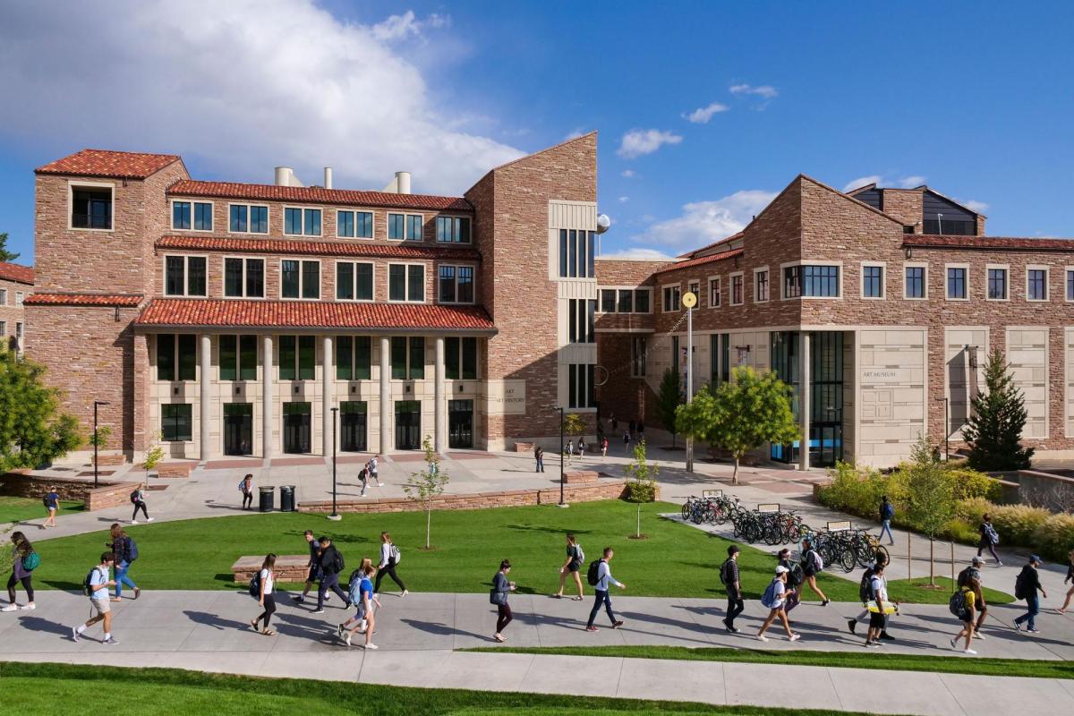 People walking by the Visual Arts Complex