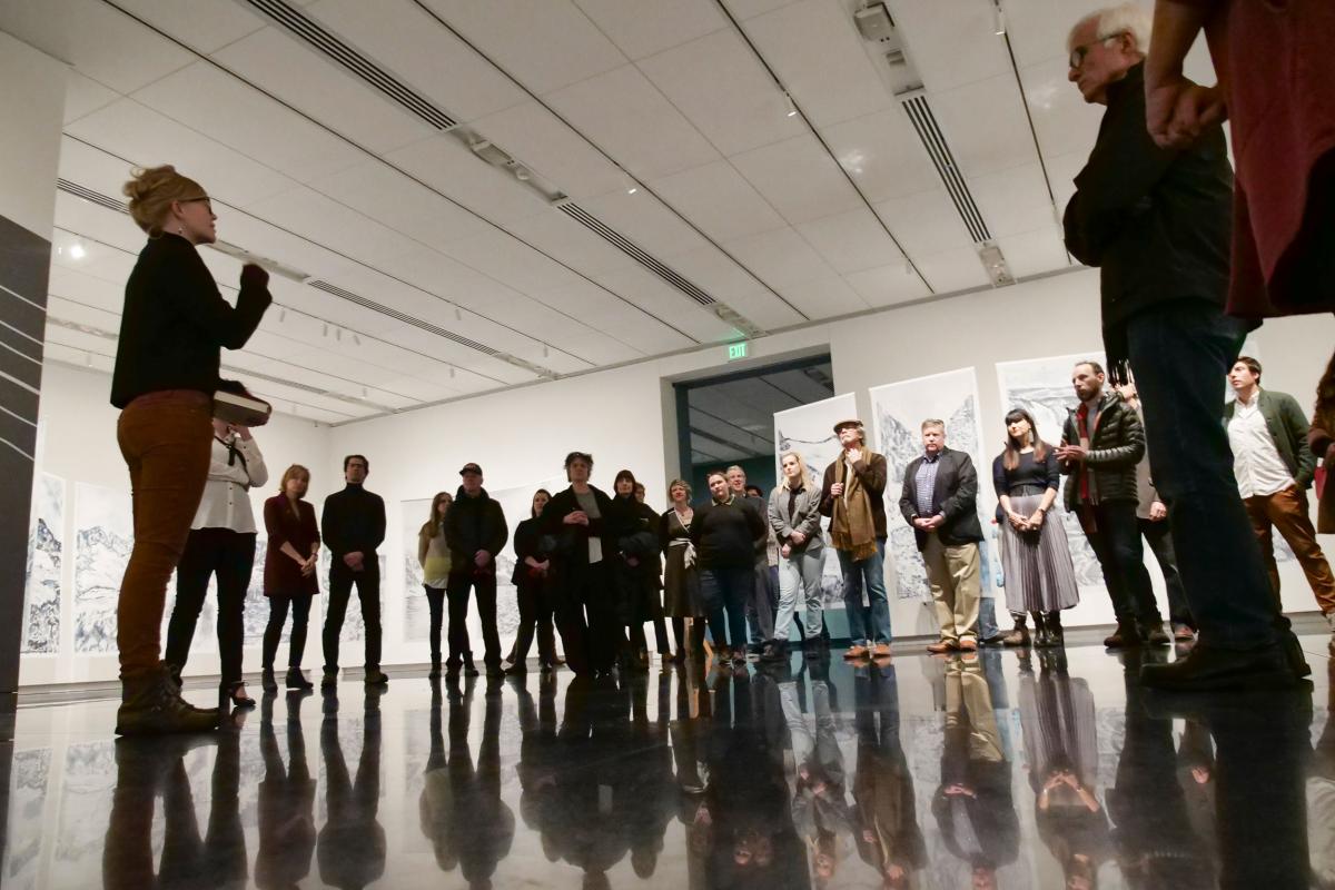 People gathering for a lecture in the Art Museum