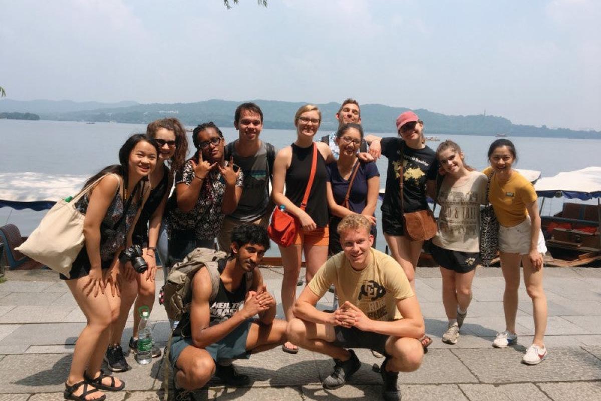 Student on coast studying abroad