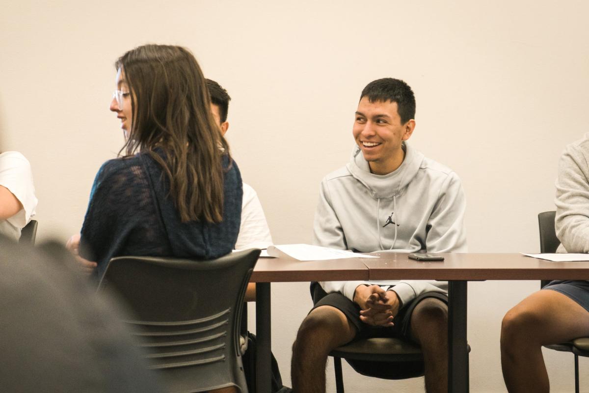 Laughing students in classroom