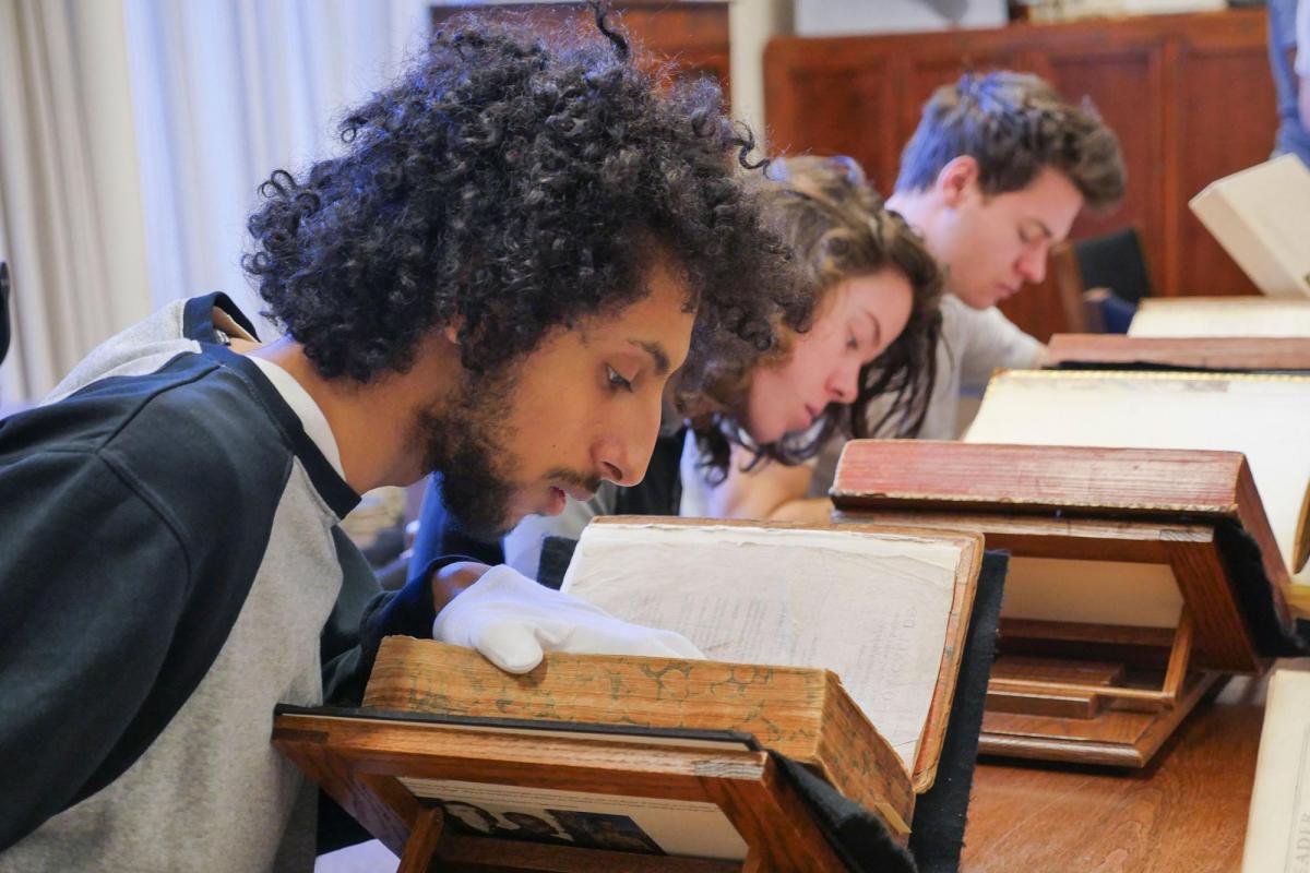 Students reading history books