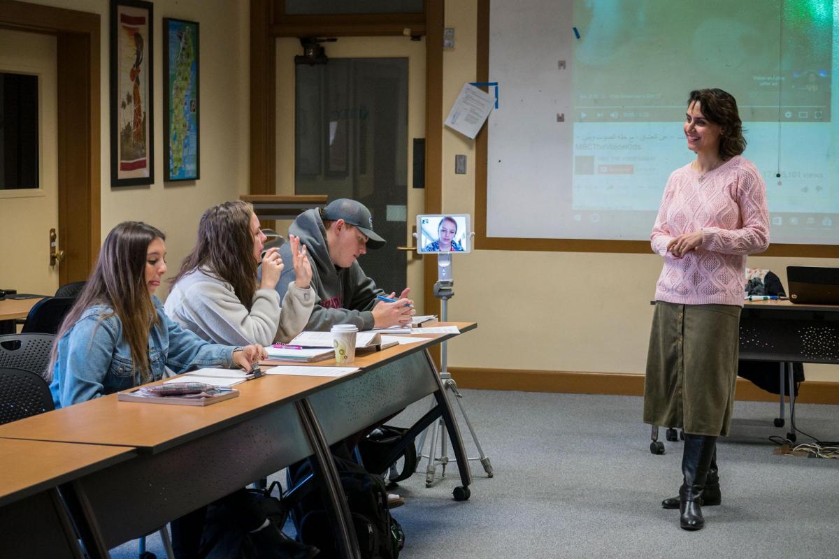 Professor and students in class