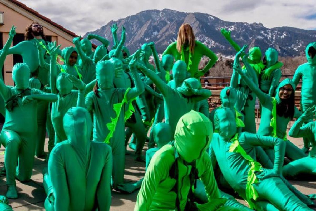 Group in green leotards