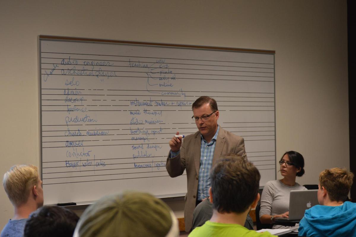 Faculty teaching music class