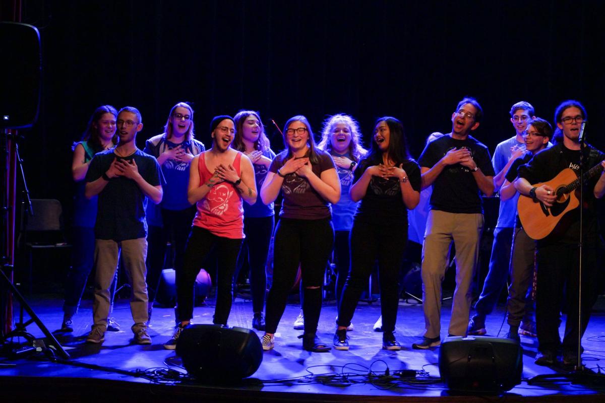 Hebrew students on stage