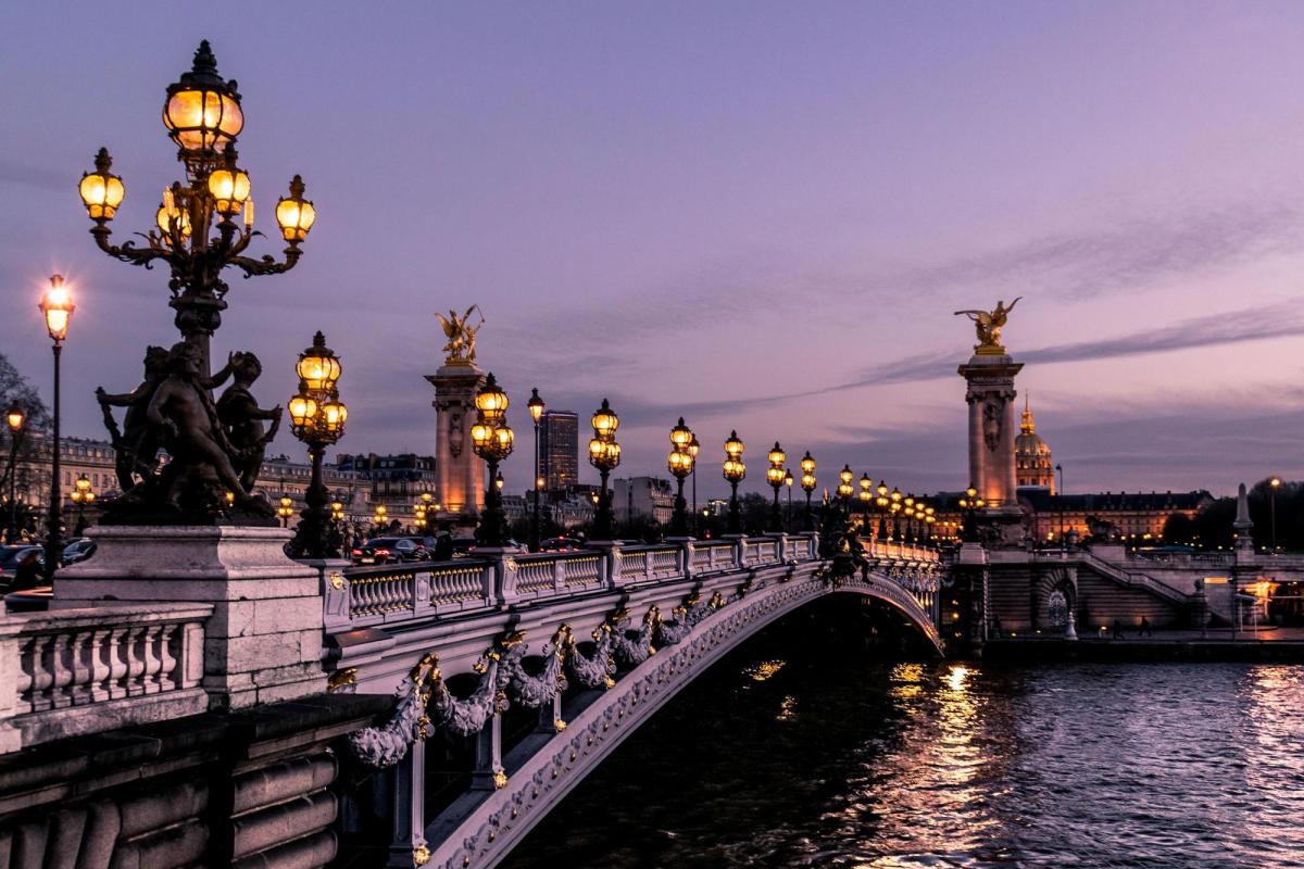 Paris, France bridge in the evening