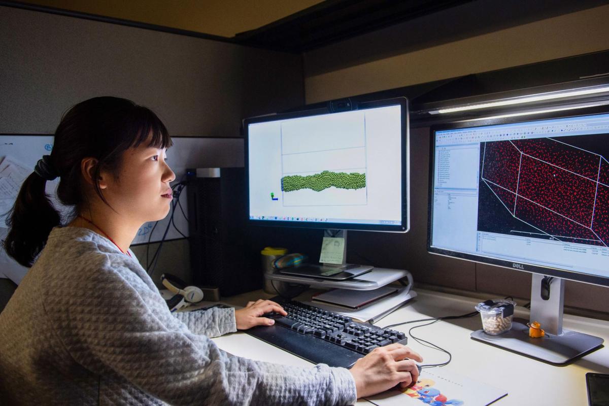 A student working at a computer