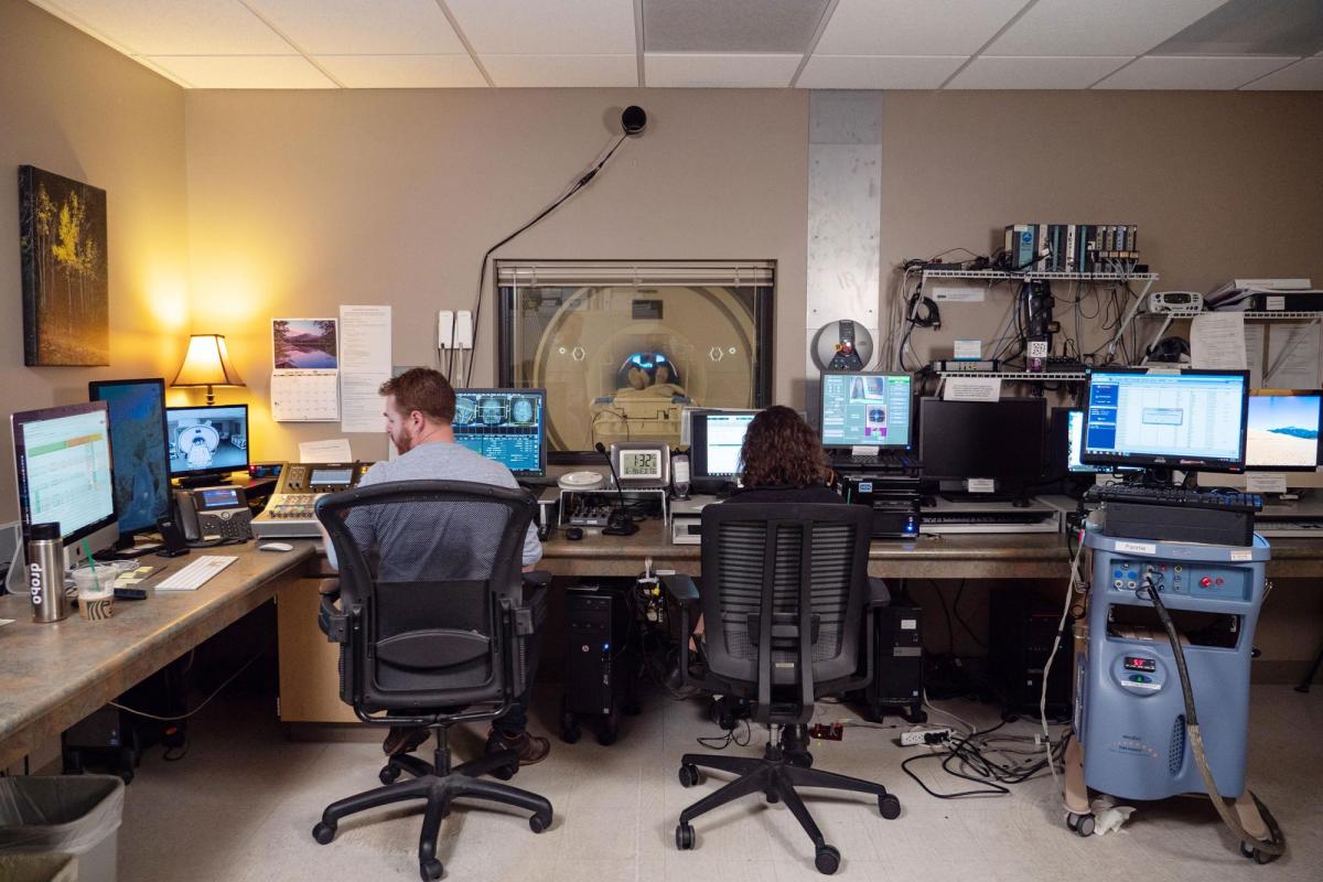 Students on computers in neuroscience lab