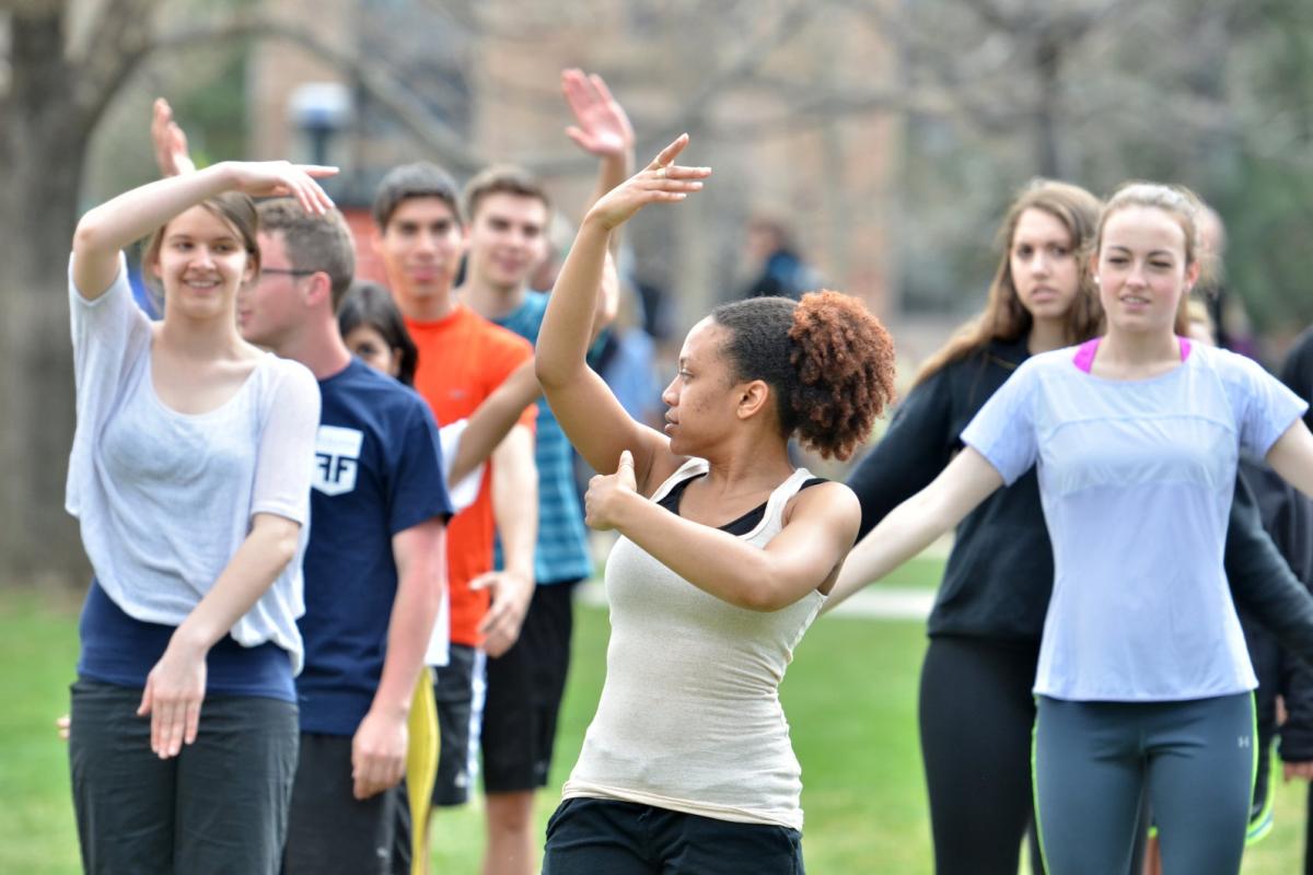 Fitness class outdoors