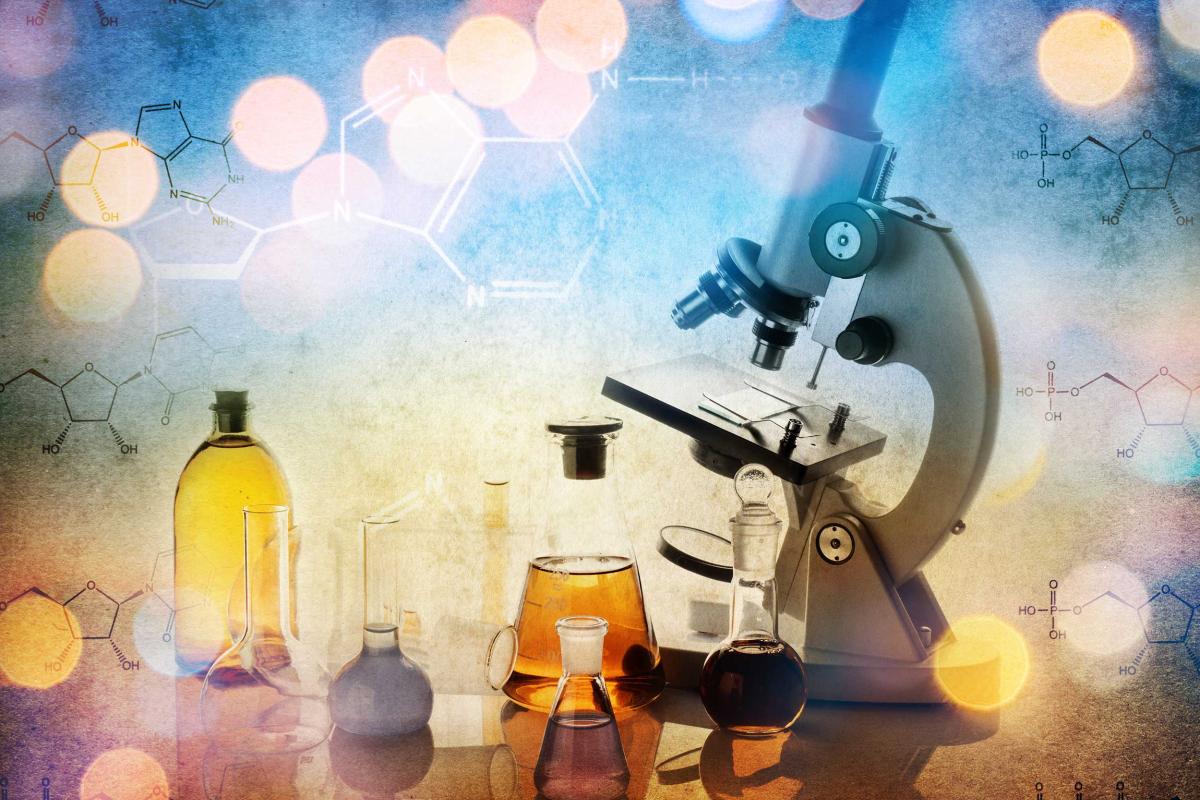 Lab microscope and vials graphic