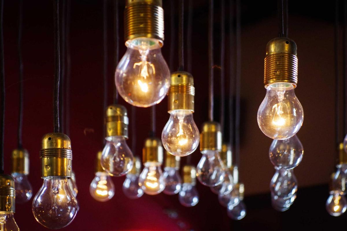 Lightbulbs hanging from ceiling