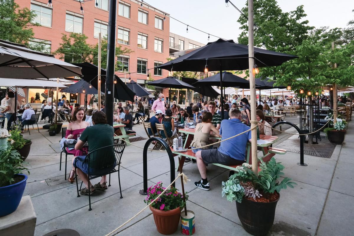 Diners eating at restaurant patio