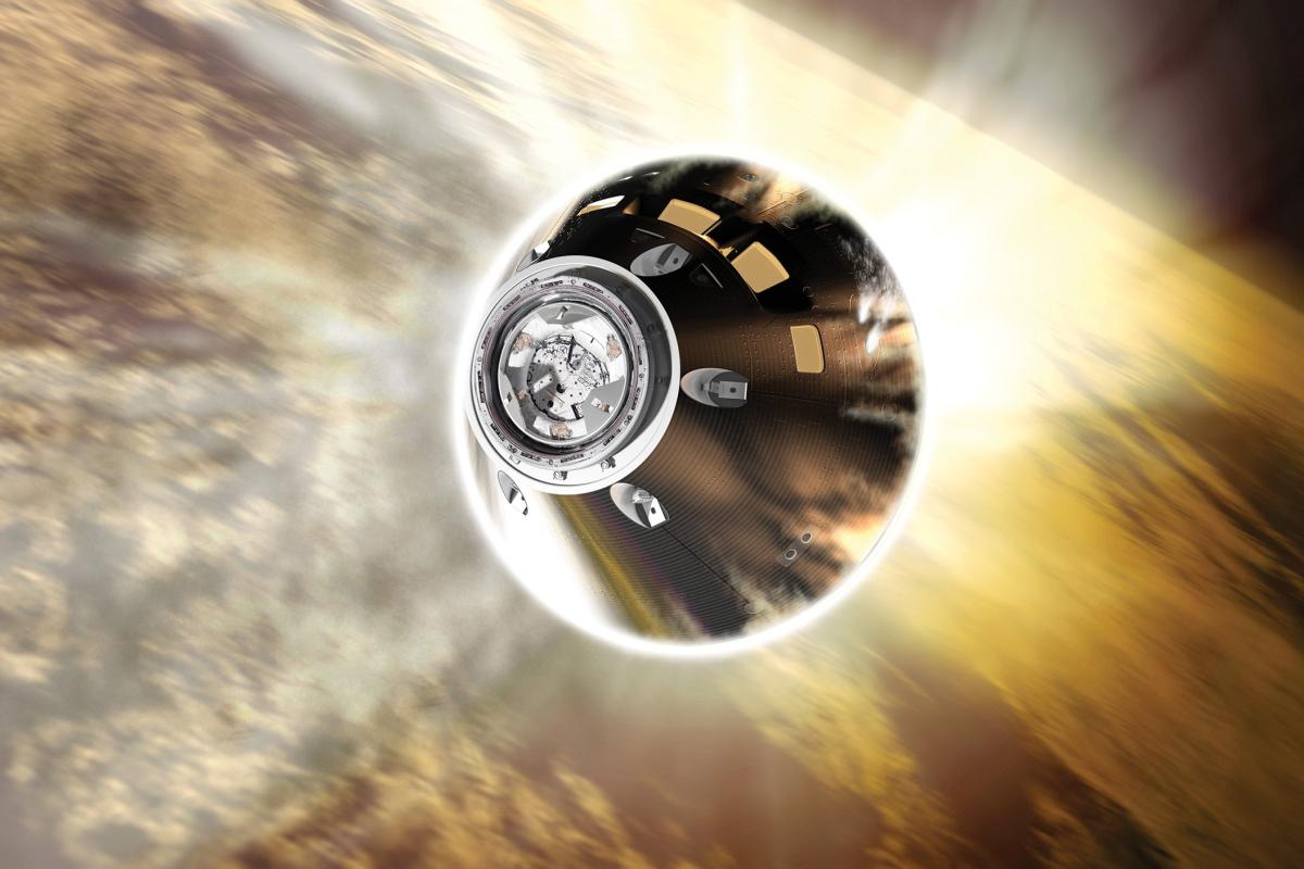 Flight of space capsule through the atmosphere