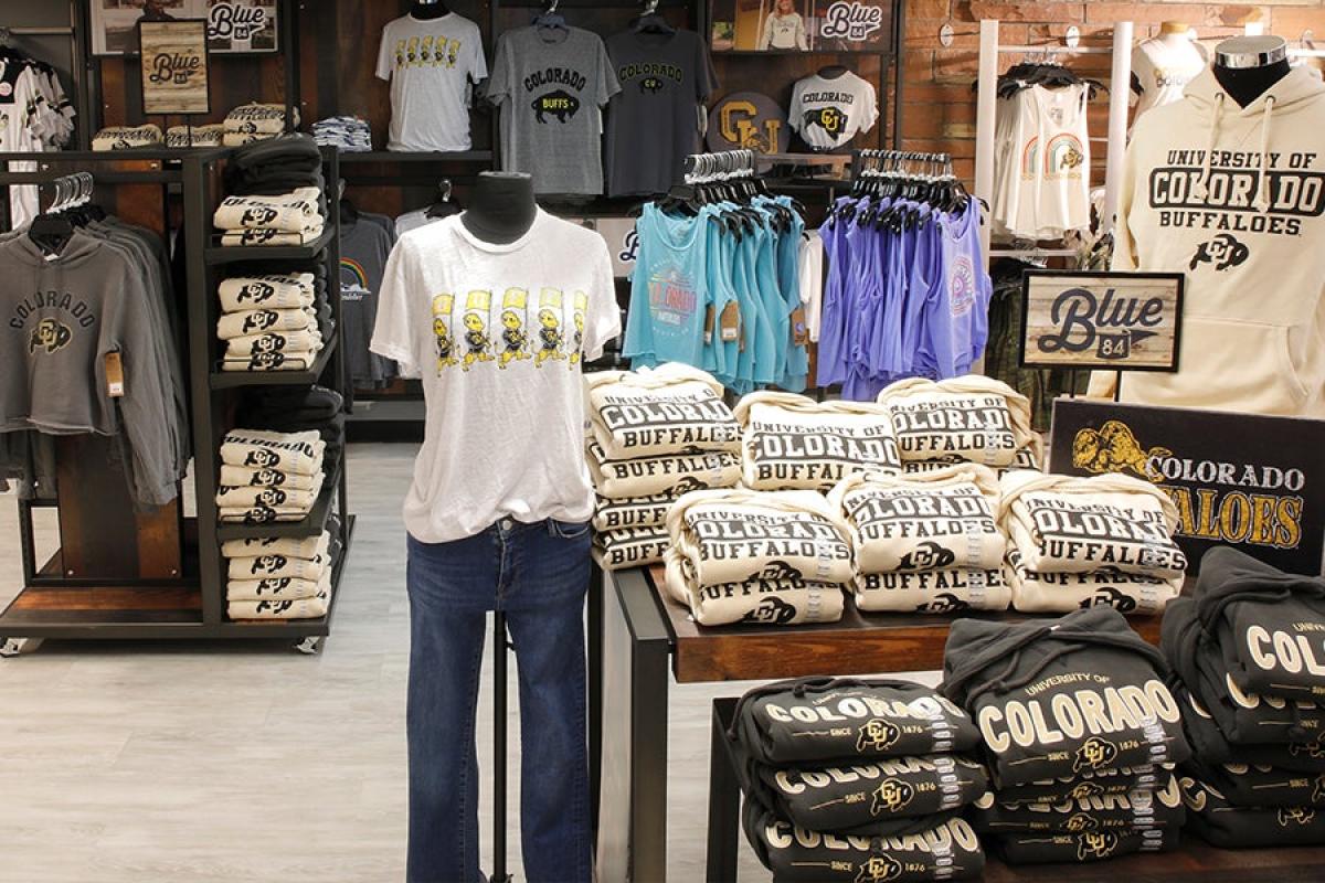Apparel for sale at the CU Bookstore